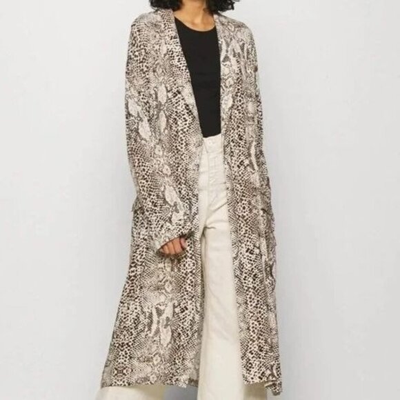 Free People Wild Nights Ivory Brown Snake Print Open Front Duster Jacket Size XS - Picture 1 of 14
